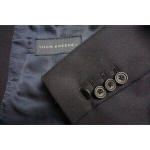 Thom Sweeney Dark Blue Woven 100% Wool 2 Pc Suit Jacket Pants Sz 34S
